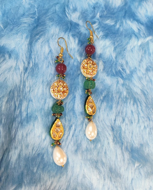Red Green Pear Drop Earrings