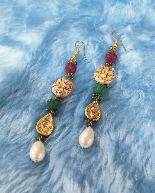 Red Green Pear Drop Earrings