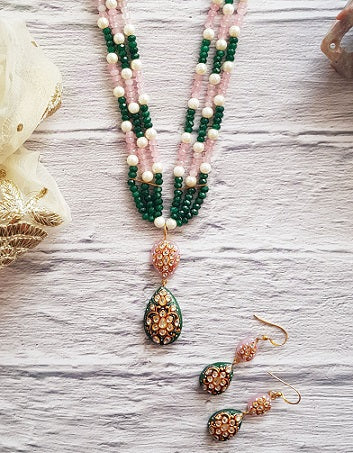Green Onyx & Rose Quartz Necklace Set