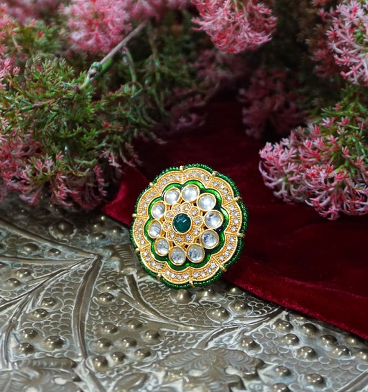 Alankar Green Kundan Ring