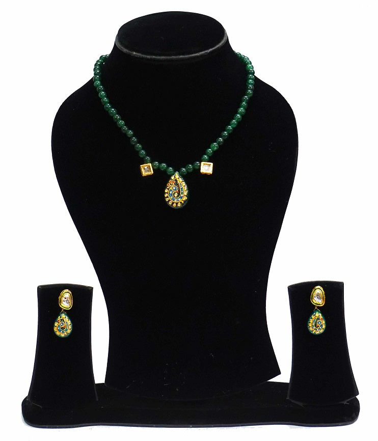 Green Peacock Paint Necklace Set