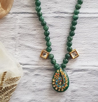 Green Peacock Paint Necklace Set