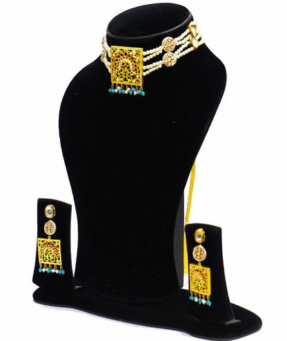 Aari Square Turquoise Designer Necklace Set