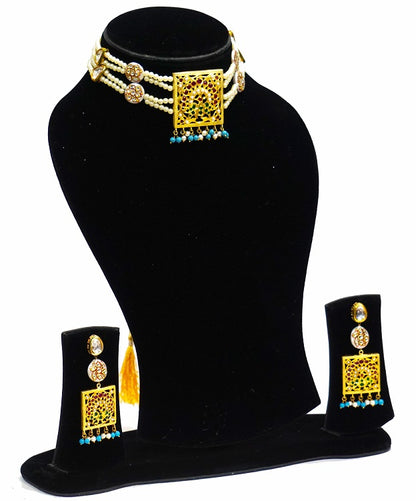 Aari Square Turquoise Designer Necklace Set