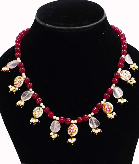 Rose Quartz MOP Paint Necklace Set