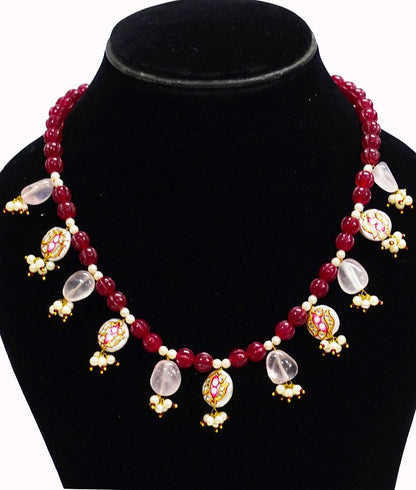 Rose Quartz MOP Paint Necklace Set