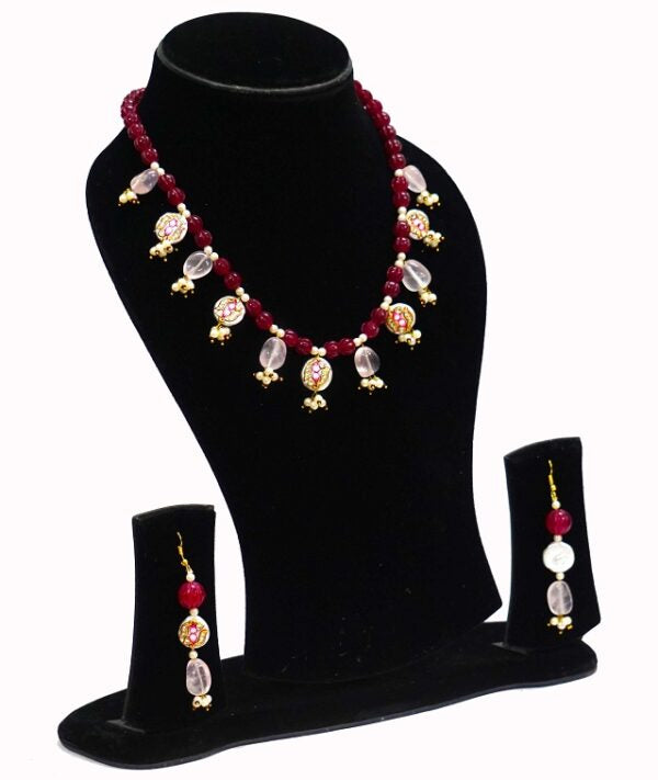 Rose Quartz MOP Paint Necklace Set