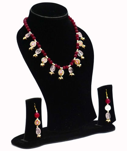 Rose Quartz MOP Paint Necklace Set