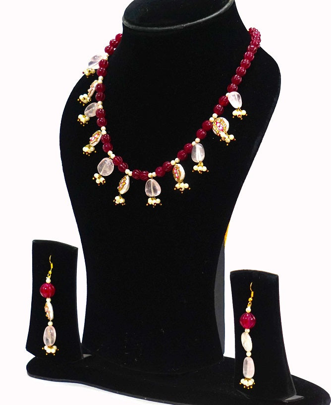 Rose Quartz MOP Paint Necklace Set
