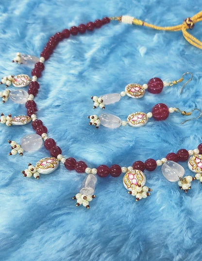 Rose Quartz MOP Paint Necklace Set