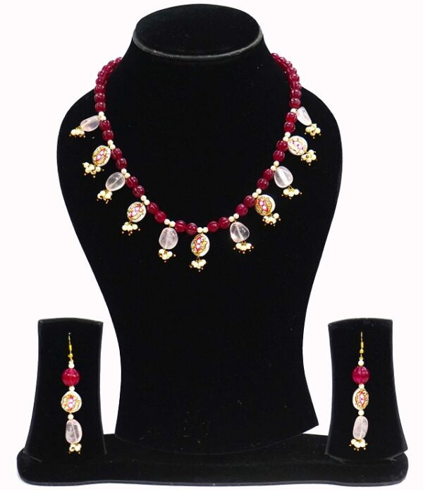 Rose Quartz MOP Paint Necklace Set