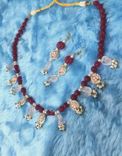 Rose Quartz MOP Paint Necklace Set