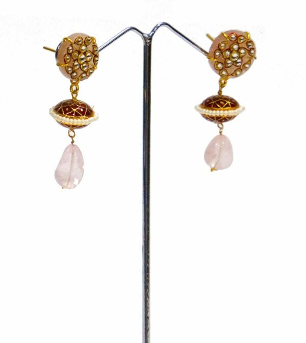 Rose Quarts Flower Painted Danglers