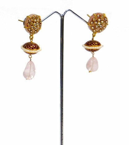 Rose Quarts Flower Painted Danglers