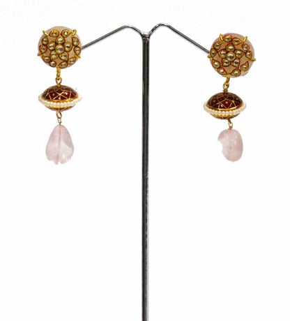Rose Quarts Flower Painted Danglers