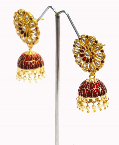 Alankar Red Meenakari Jhumki