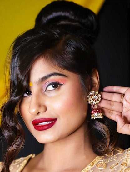 Alankar Red Meenakari Jhumki