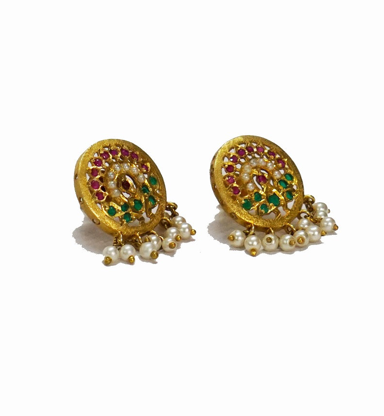 Aari Round White Studs