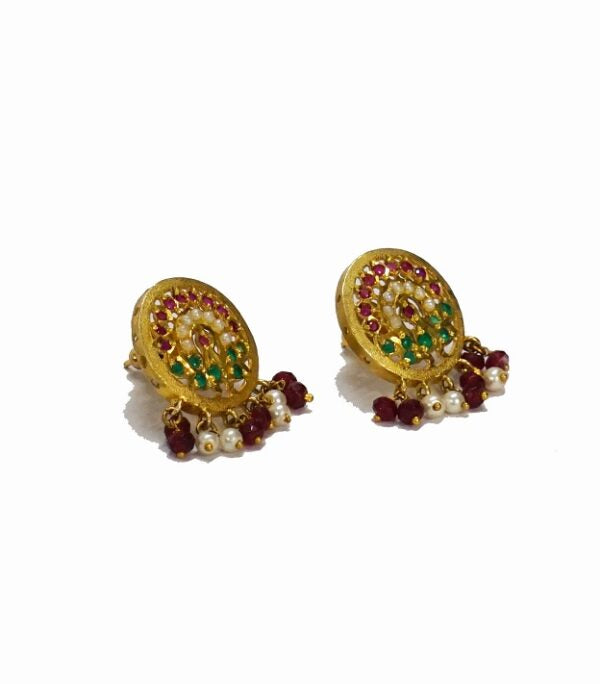Aari Round Red White Studs