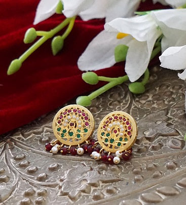 Aari Round Red White Studs