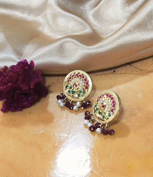 Aari Round Red White Studs