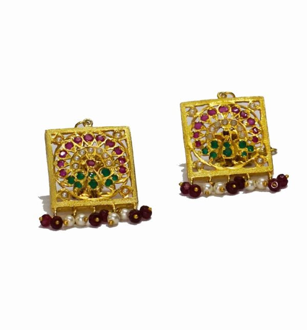 Aari Square Red White Studs