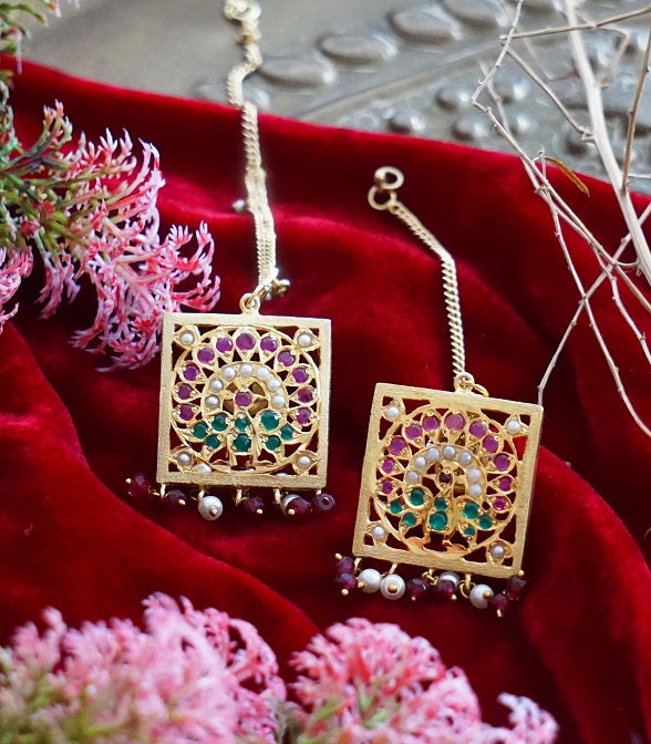 Aari Square Red White Studs