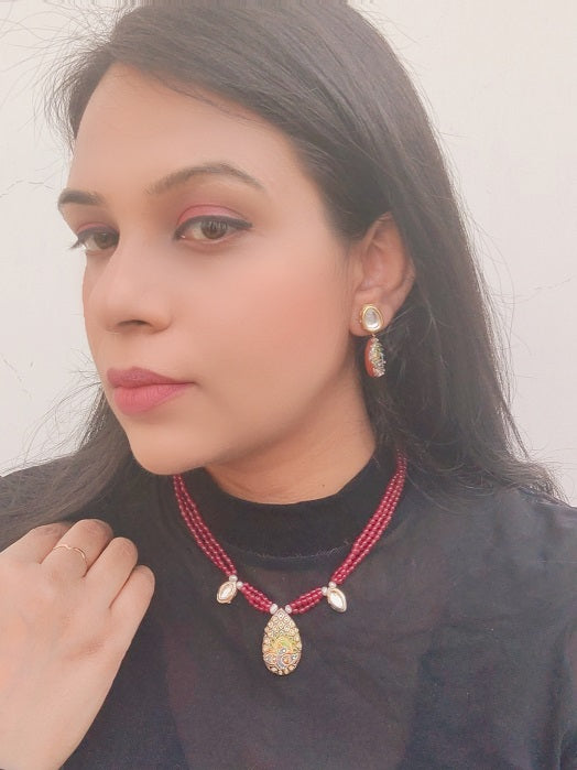 Red Peacock Paint Necklace Set