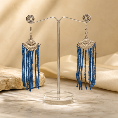 Navy Blue Stone Silver Bead Earring