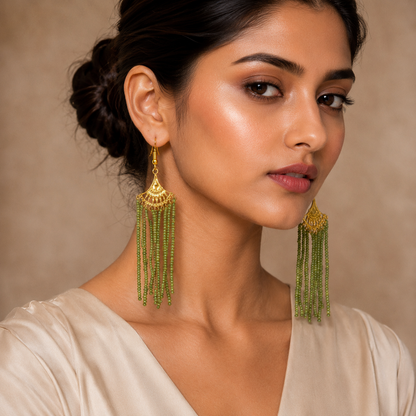 Green Stone Gold Bead Earring