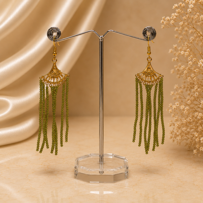 Green Stone Gold Bead Earring