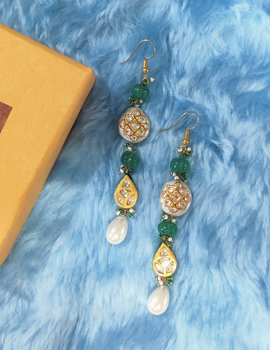Green Pearl Drop Earrings